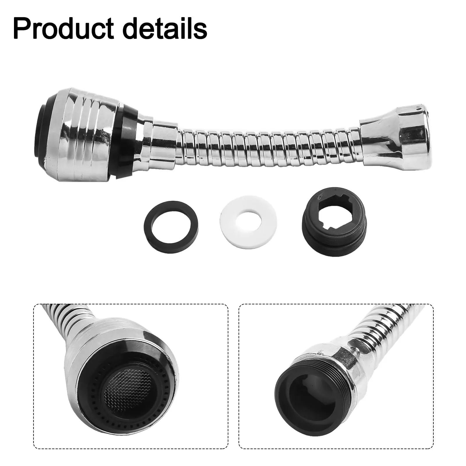 360° Flexible Faucet Extender Bendable Kitchen Sink Tap Spray Head Attachment Material:Stainless Steel+ABS Sliver Color