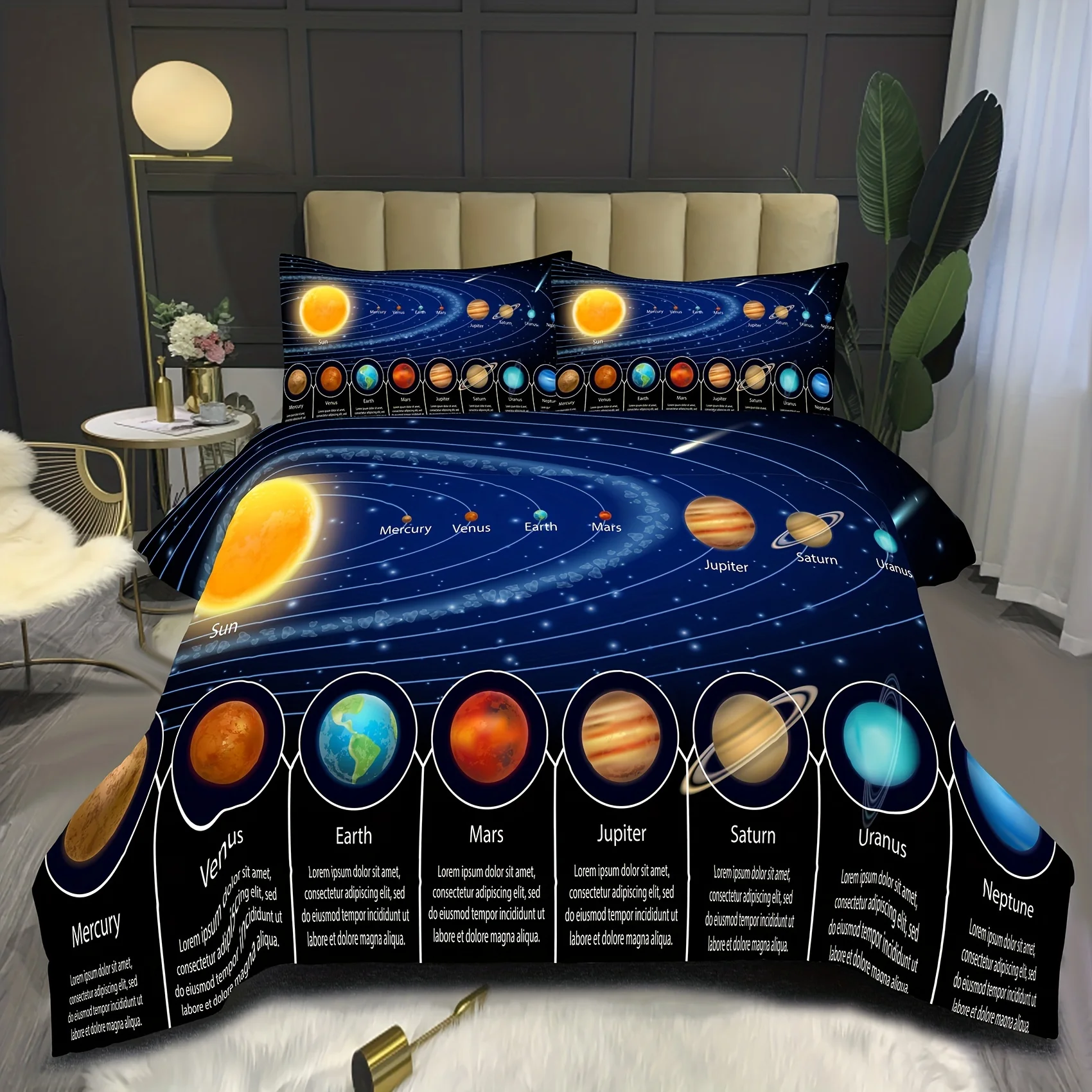 Modern Starry Sky Planet Print Microfiber Bedding Set - Washable Soft Duvet Cover for Comfortable Bedroom Decor