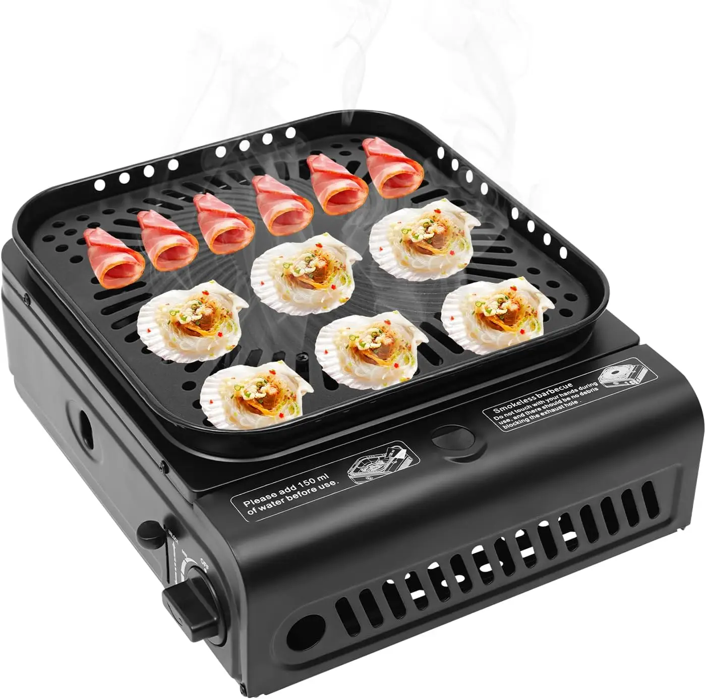 

Cncest Camping Grill Stove, Portable Camping Gas Grill Stove with Griddle, Carrying Case and Clamp - 2.3Kw Tabletop Bbq Grill for