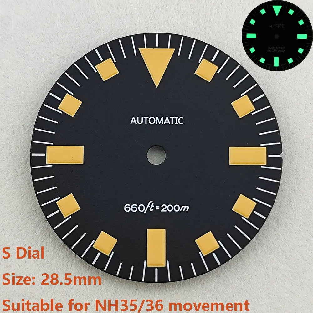 High Quality 28.5mm NH35dial watch dial S dial green luminous suitable for NH35 NH36 movement watch accessories repair tool