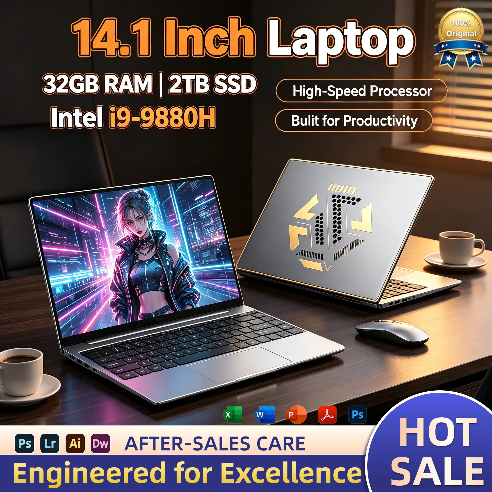 Intel i9 9880H 14.1 Inch Ultra Slim Laptop 32GB RAM 2TB SSD 1920x1080 Gaming Office Study Home Pro Max Turbo