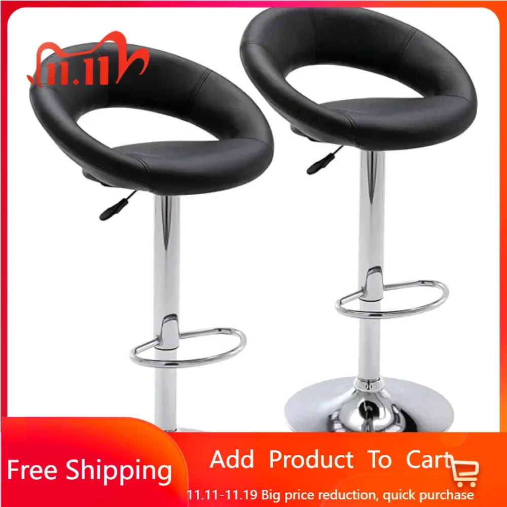 Modern Cute PU Leather Swivel Barstools with Hollow Back, Airlift Counter Height Bar Chairs,Set of 2