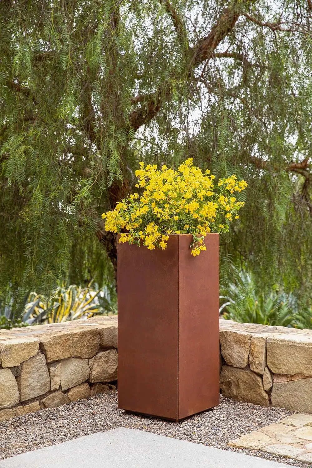 

Corten Steel Series Pedestal Planter - Tall Corten Steel Planter for Outdoor Porch/Patio | Naturally Rusting Steel