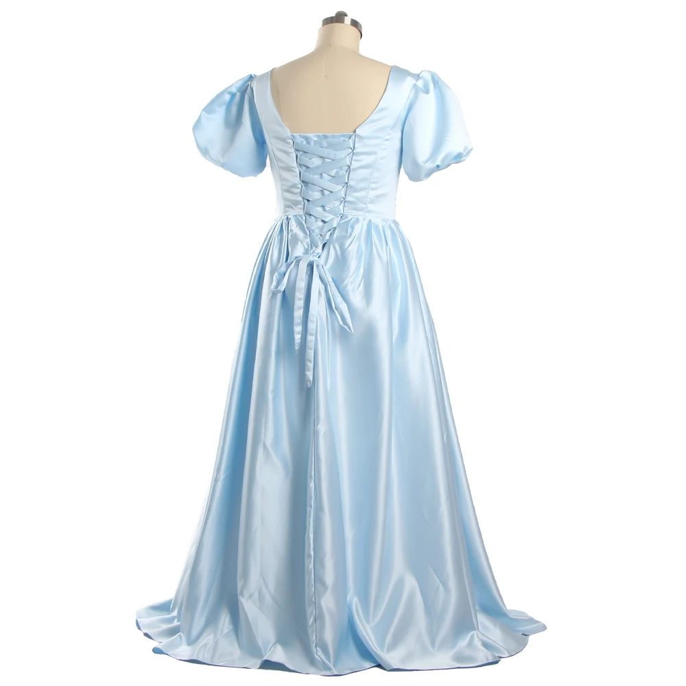 Vestidos de noite cetim brilhante céu azul simples mangas curtas puff rendas até plissado a linha andar comprimento mais tamanho vestido de festa b1918