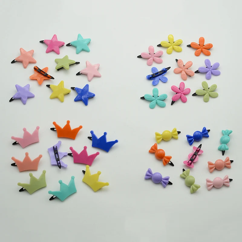 50PCS Candy Colorful Flower Hair Clips Non-slip Plastic Star Hairpins For Girls Sweet Tiaras Snap Clips Bows Hairgrip For Kids