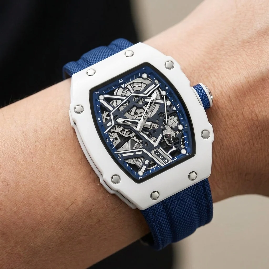 Hot Selling Tonneau Distinctive Nylon Unique Decorative Cool Ultra-Thin Barrel Shaped Quartz Watch Men AAA Reloj Watch Clock