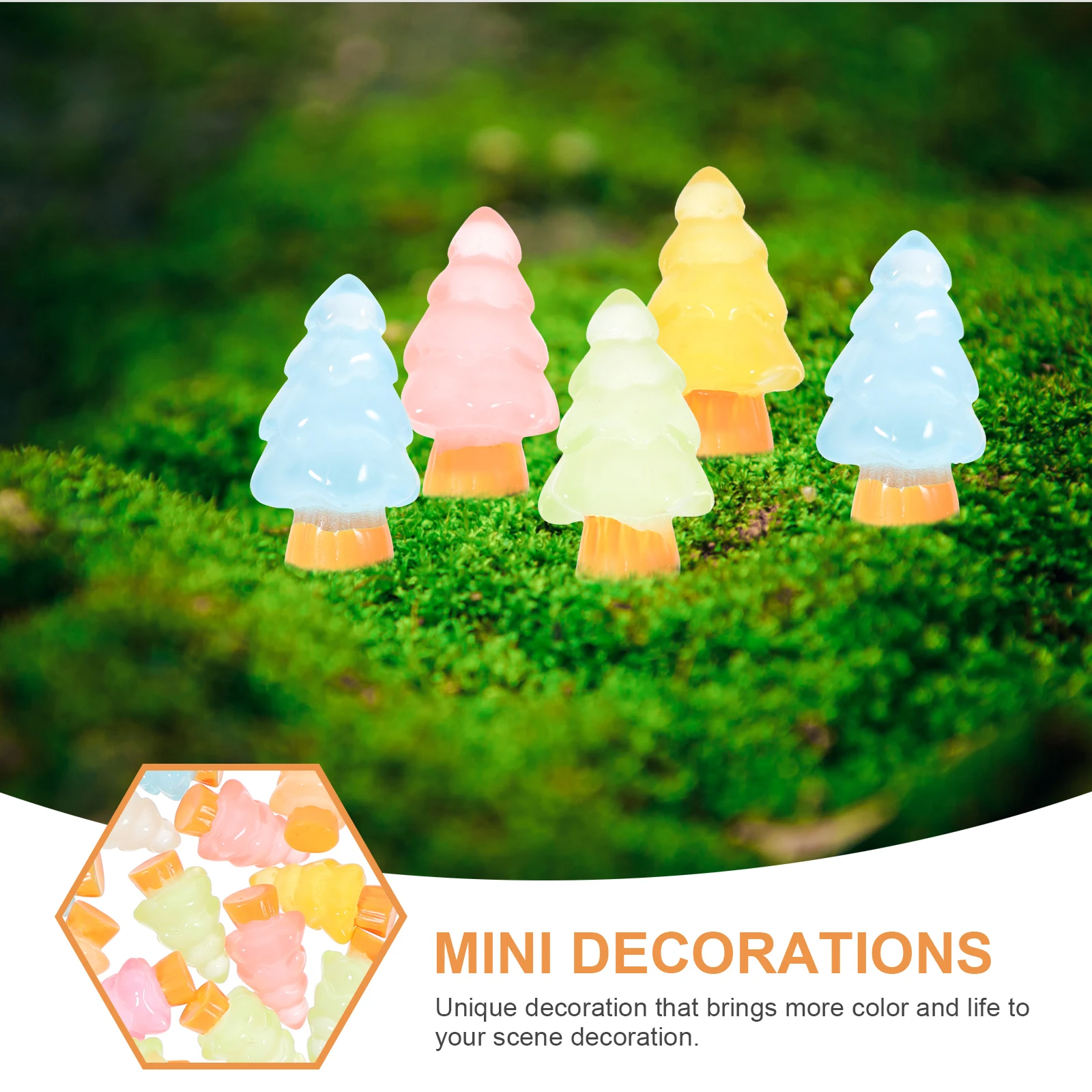 

72Pcs Luminous Christmas Tree Decorations Mini Resin Xmas Tabletop Decor Glow in The Dark Desktop Holiday Ornaments