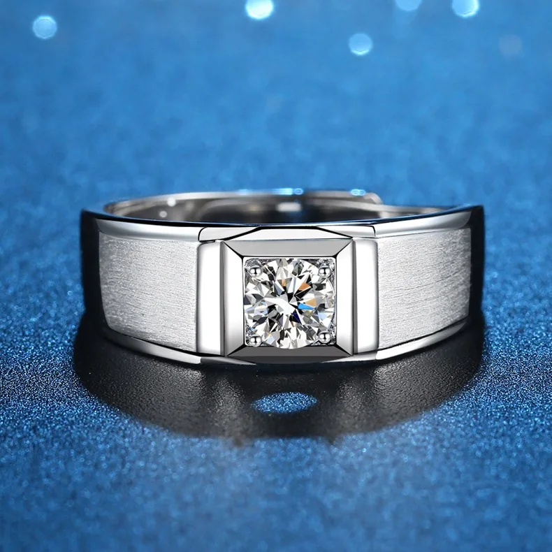 PT950 Platinum Wedding Open Ring Men's 1CT Moissanite - Polished diamond edges, high-end, ideal for engagement banquet gifting
