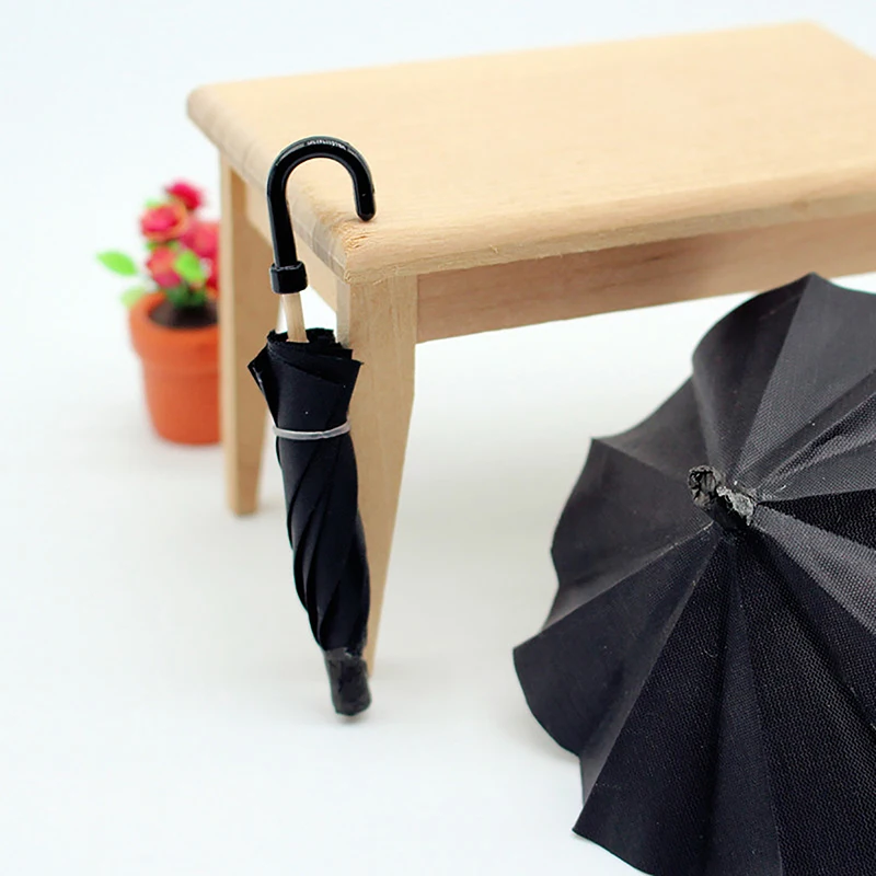 1:12 Dollhouse Miniature Simulation Mini Black Umbrella Model Toys Accessories Decoration Retro Scene Ornaments