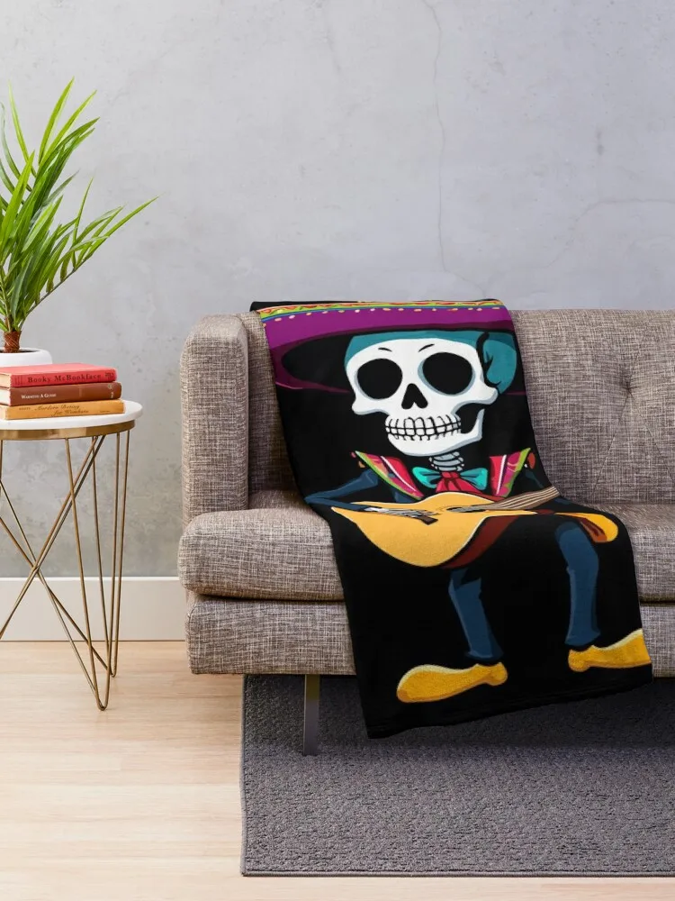 Skeleton With Guitar Funny Fiesta Mexican Throw Blanket Weighted Hair Blankets