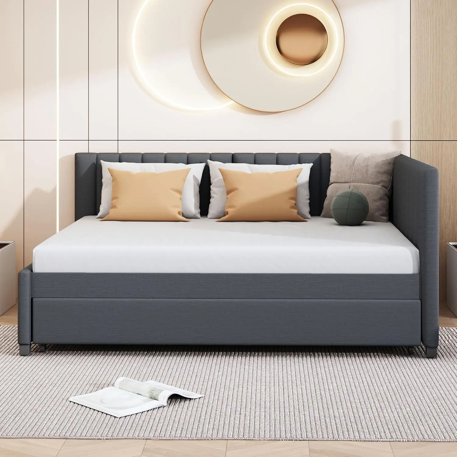 Harper & Bright Designs ขนาดเต็มเบาะ Daybed พร้อม Trundle เตียงโซฟาสําหรับชายหญิงเด็กผู้ใหญ่เด็กวัยหัดเดินไม่มีกล่อง