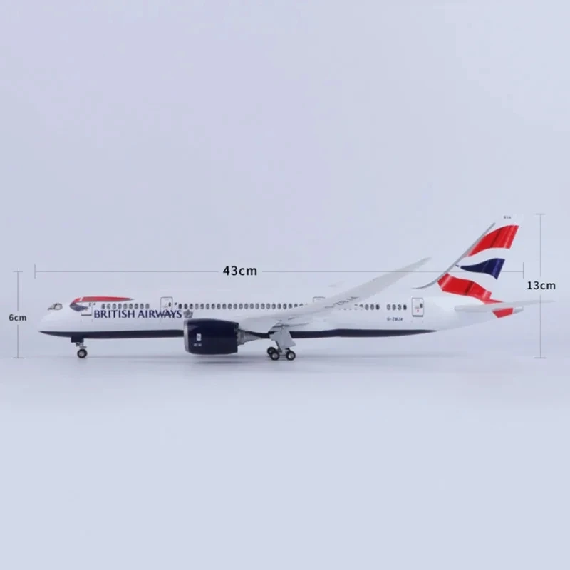 Imagem -06 - Escala 1:130 43 cm 787 Boeing Jetliner British Airways B787 Modelo de Aeronave Joias de Avião de Resina Fundida com Luzes Led