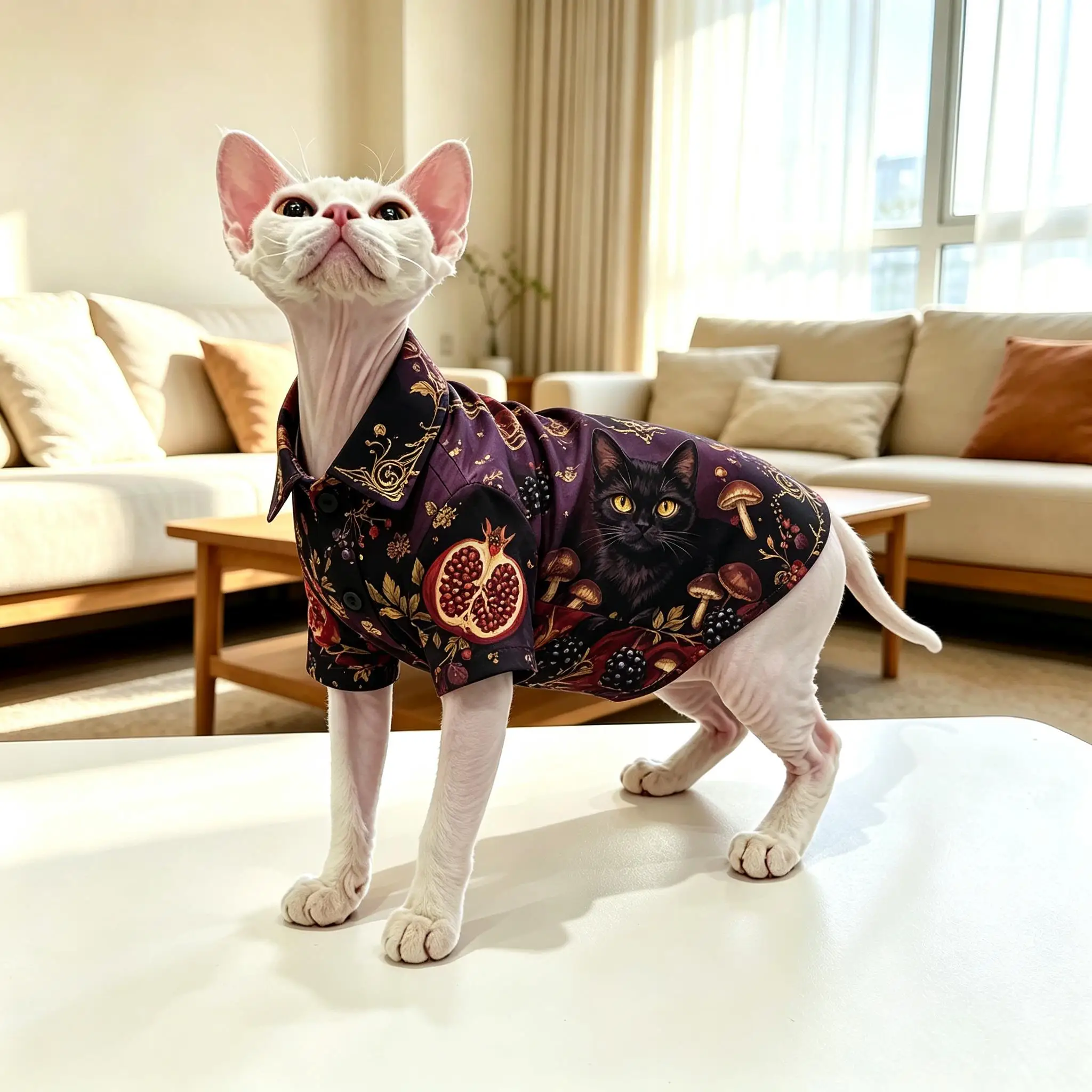 Pet Cat Shirt White Blue Ocean Lemon Print Comfortable Button Up for Small Medium Cats Cute Beach Theme Daily Wear