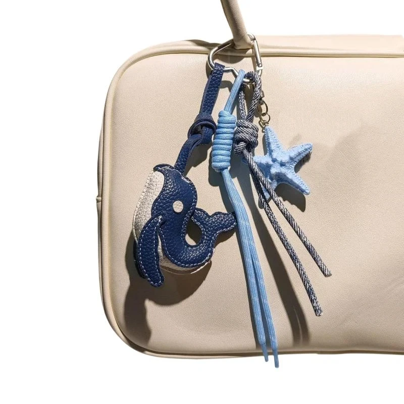 Exquisiter Blauwal-Anhänger Schlüsselanhänger Niedlicher Seestern Wal Geflochtenes Seil Auto-Taschen-Dekoration Kreatives Geschenk – Detail 10