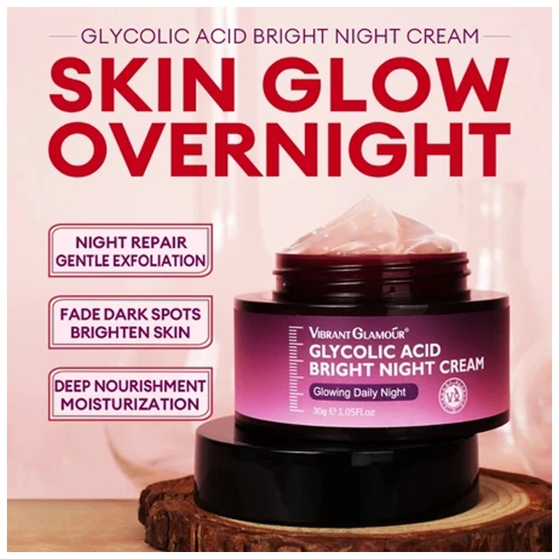 VIBRONT GLAMOUR Glycolic Acid Night Cream Gently Exfoliates Fades Dark Spots Brightens The Skin SuitableFor Dull  Rough Skin