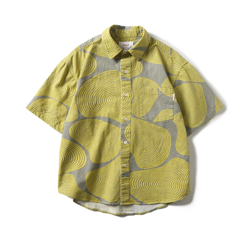 Vintage printed skateboard series short-sleeved shirt, Japanese summer wide edition casual shirt