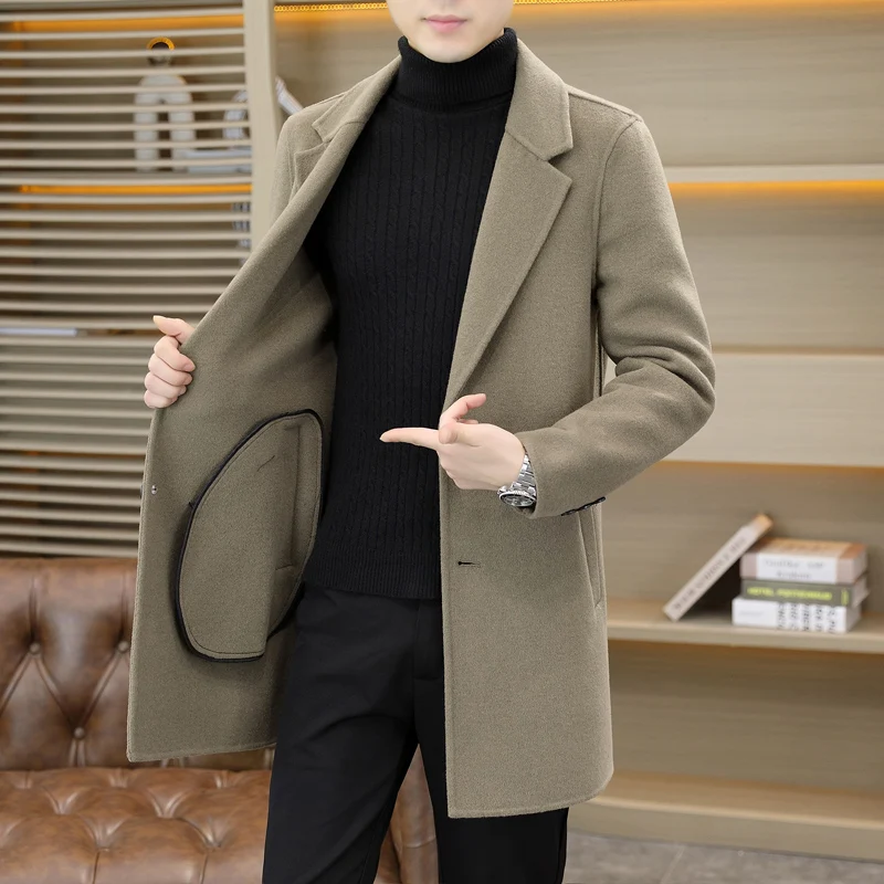 

Double-sided Tweed Coat High-end Men's 2023 Autumn/winter New 70% Wool Coat Warm Cashmere Mid-length Trench Coat M-4XL