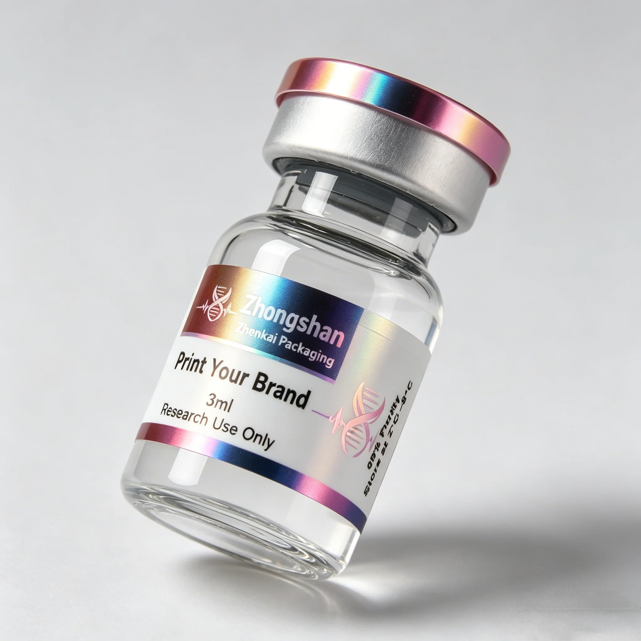 Custom Luxury Adhesive Labels with Holographic Laser Effect for 3ml 5ml 10ml Peptide Vials - Detail 1