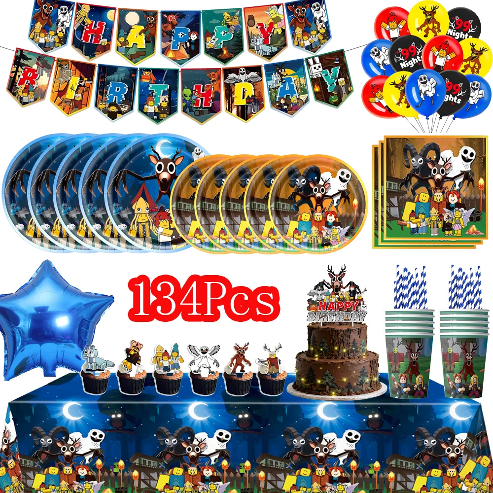 

99 Nights In The Forest Birthday Party Decor Horror Disposable Tableware Tablecoth Plate Cup Baby Shower Kids Favor Game Supplie