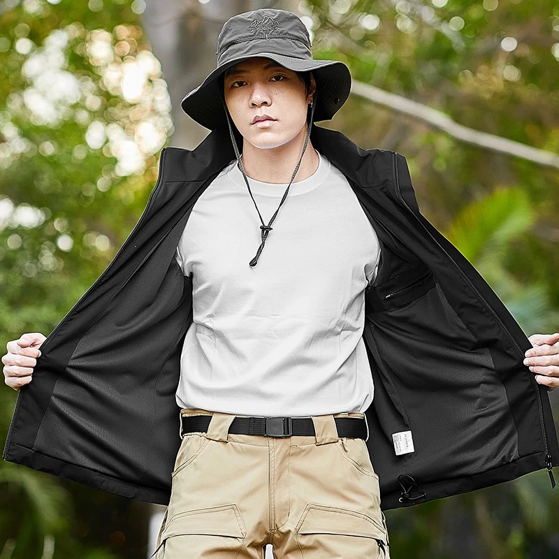 Men's Outdoor Jacket Waterproof Windproof Cycling Fishing Travel Camping Hiking Rainwear Solid Color Windbreaker Hooded