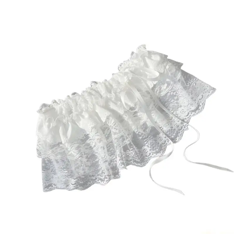 31BF Feminine Ruffle Lace Skirt For Women Floral Lace Detail Elastic Band Summer Balletcore Casual Wear
