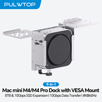PULWTOP Mac Mini M4 Dock with HDMI 4K 60Hz, SSD Enclosure, USB-A 10Gbps, Metal Bracket Holder for Monitor, Desk and VESA Port