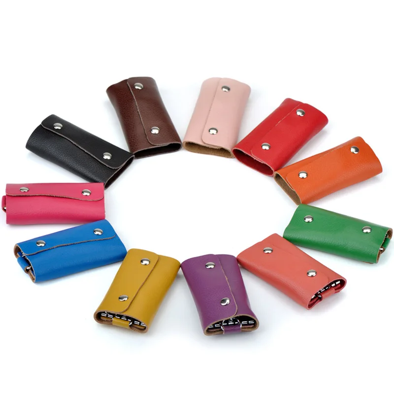 Portable Genuine Leather Housekeeper Holders Car Keychain Key Holder Wallet Unisex 6 Hook Snap Closure keys Storage Bag