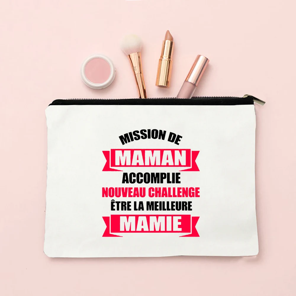 Mamie Gifts Bolsa de maquillaje La mejor abuela del mundo Bolsas de cosméticos con cremallera estampadas Neceser de viaje Bolsa de aseo Anuncio de