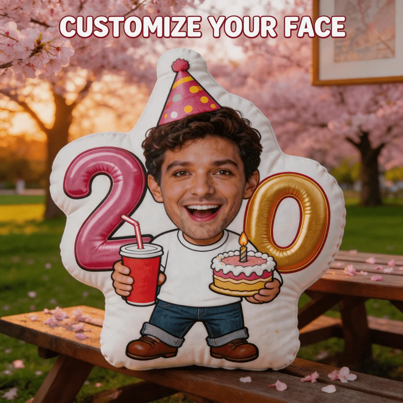 Custom Personalized Photo Face Pillow, Birthday Celebration Custom Shaped Decorative Cushion with Double-Sided Printing, 60CM La