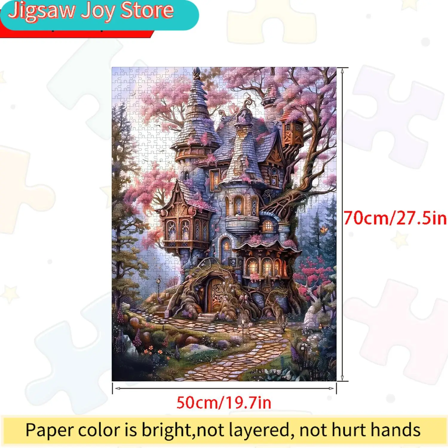 Dreamy Pink Treehouse Puzzle - 70cm X 50cm Large Durable Cardboard Puzzle with Vibrant Design, Ideal for and Family Games, Fo