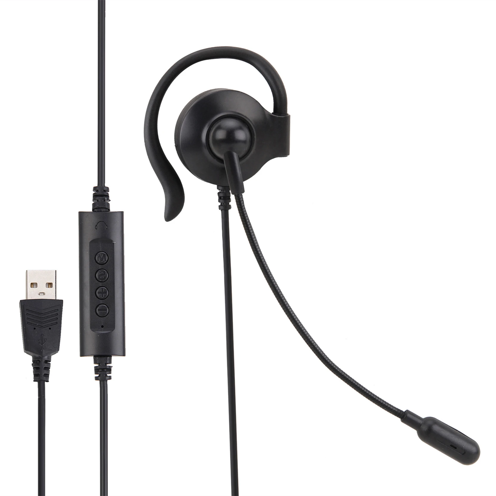 Auriculares de negocios con cable de un solo lado, cascos con micrófono para llamadas claras en el centro de llamadas, gancho para la oreja, control de cable USB 3,5 mmAUX