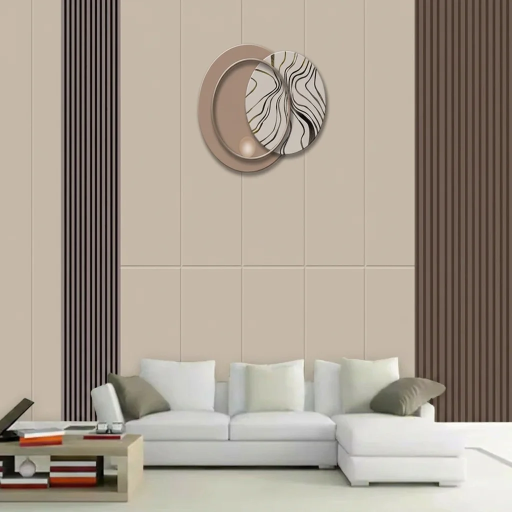 Circular layered structure, abstract wave patterns, and soft earth tones, bedroom background wall, self-adhesive material.