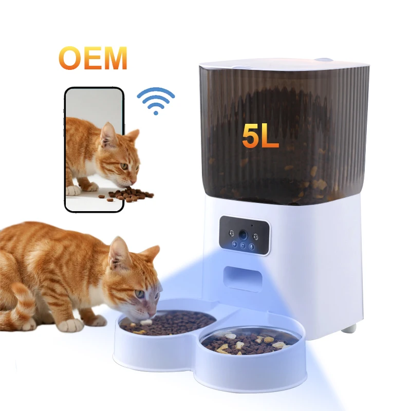

STLF Automatic Cat Feeder with 5L Dual Pet Timed Electric Smart APP Food Feeding Dispenser with APP Control for Remote Fe