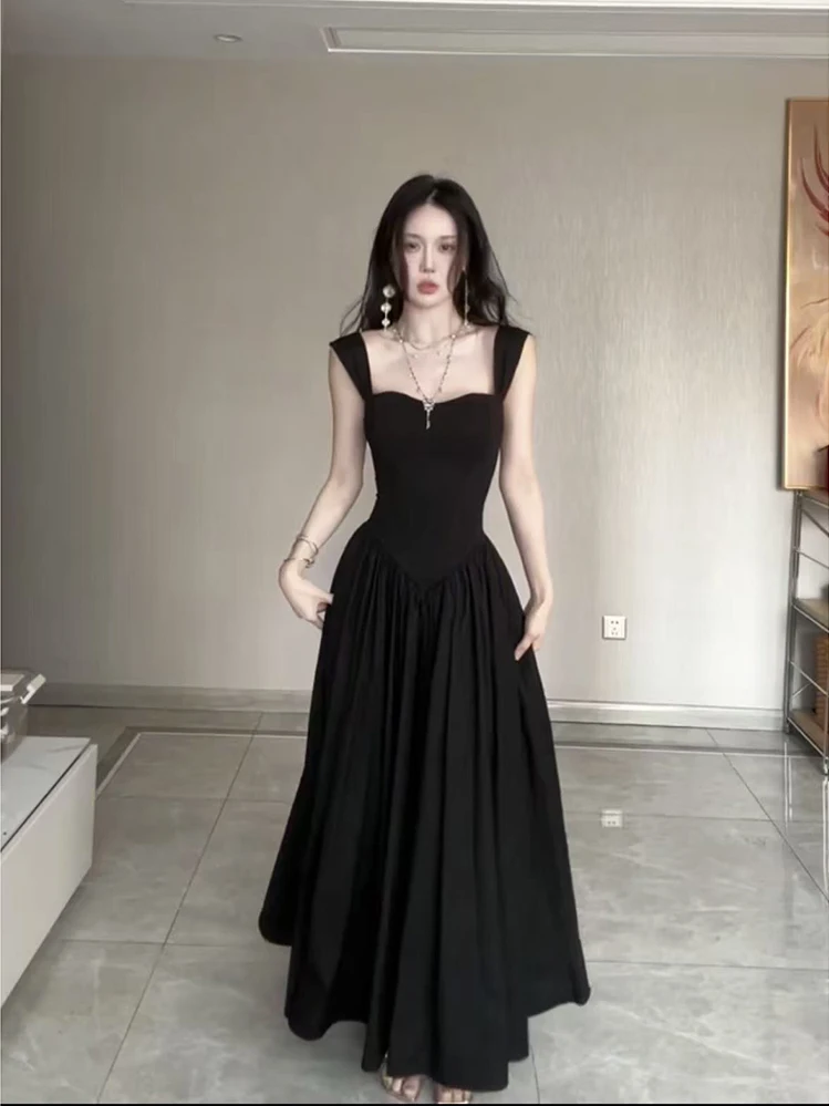 

Вечернее платье в стиле Хепберн с эффектом похудения, без рукавов, с запахом, сексуальное, с завышенной талией, черное, для женщин