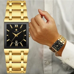 Fashion Wwoor 8858 Top Brand Luxury Men Square Mens  Luxury Golden Quartz Full Stainless Steel Waterproof Business Wrist Watches