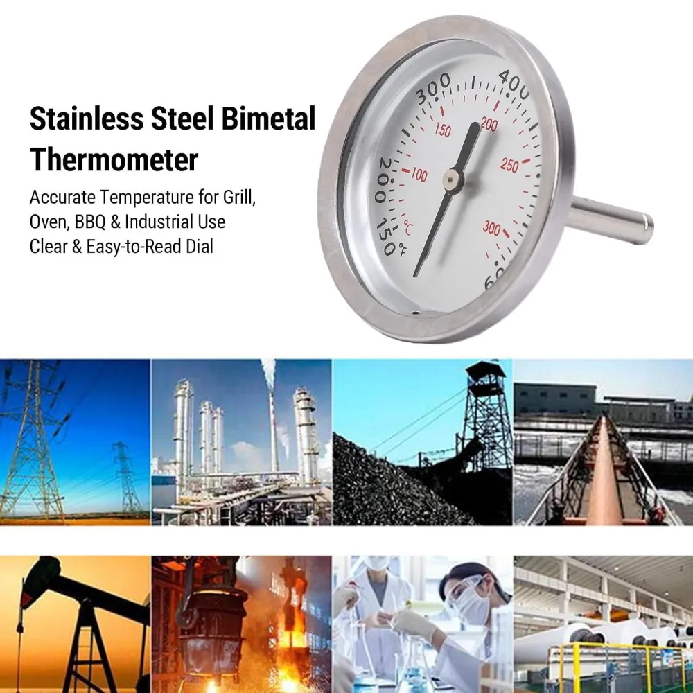 Stainless Steel Stainless Steel Thermometer High Accuracy Center Mount Pointer Thermometer Compact Silver