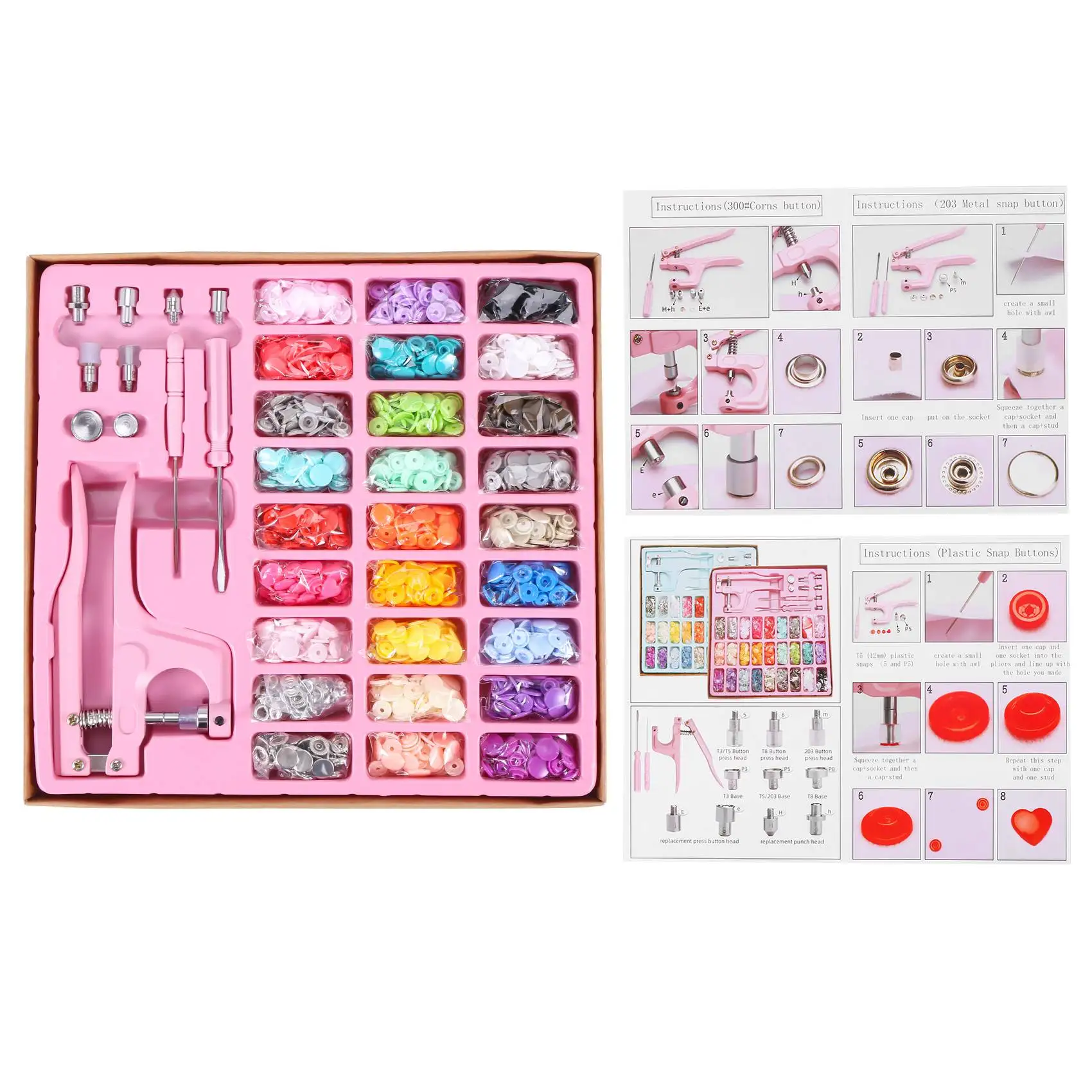 

【A56X】Snaps Fasteners Kit, Snap Buttons T5 With Installment Tool Kit Colorful Plastic Snaps For Sewing Clothing Crafting