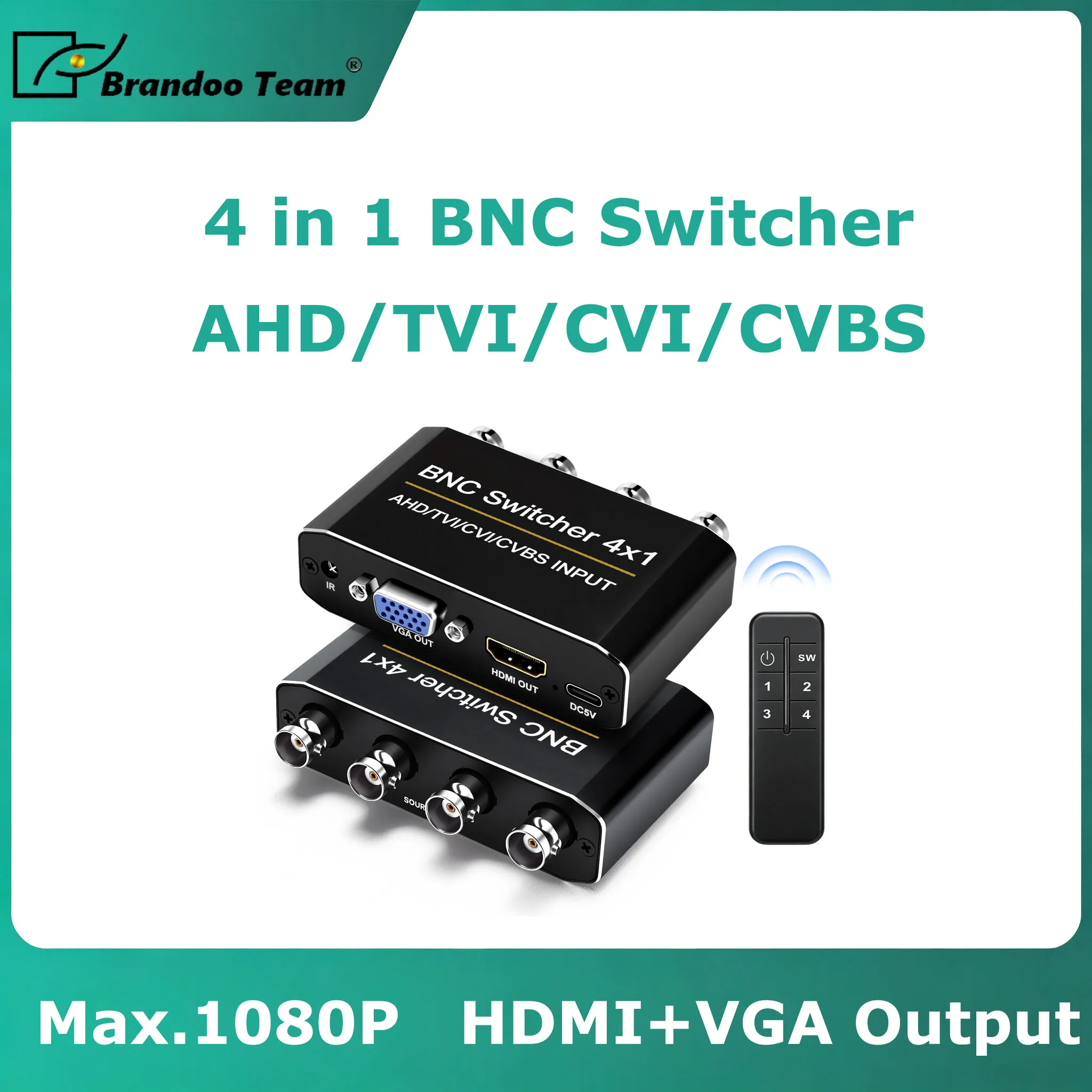 BNC Switcher AHD CVBS TVI CVI Video Signal Converter 4 in 1 Input Multi Device Compatibility VGA HDMI Output for Video Adapter