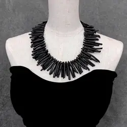 YYGEM Natural 4x46mm Black Coral Branch Necklace 2 Rows For Ladies Necklace Luxury Jewelry