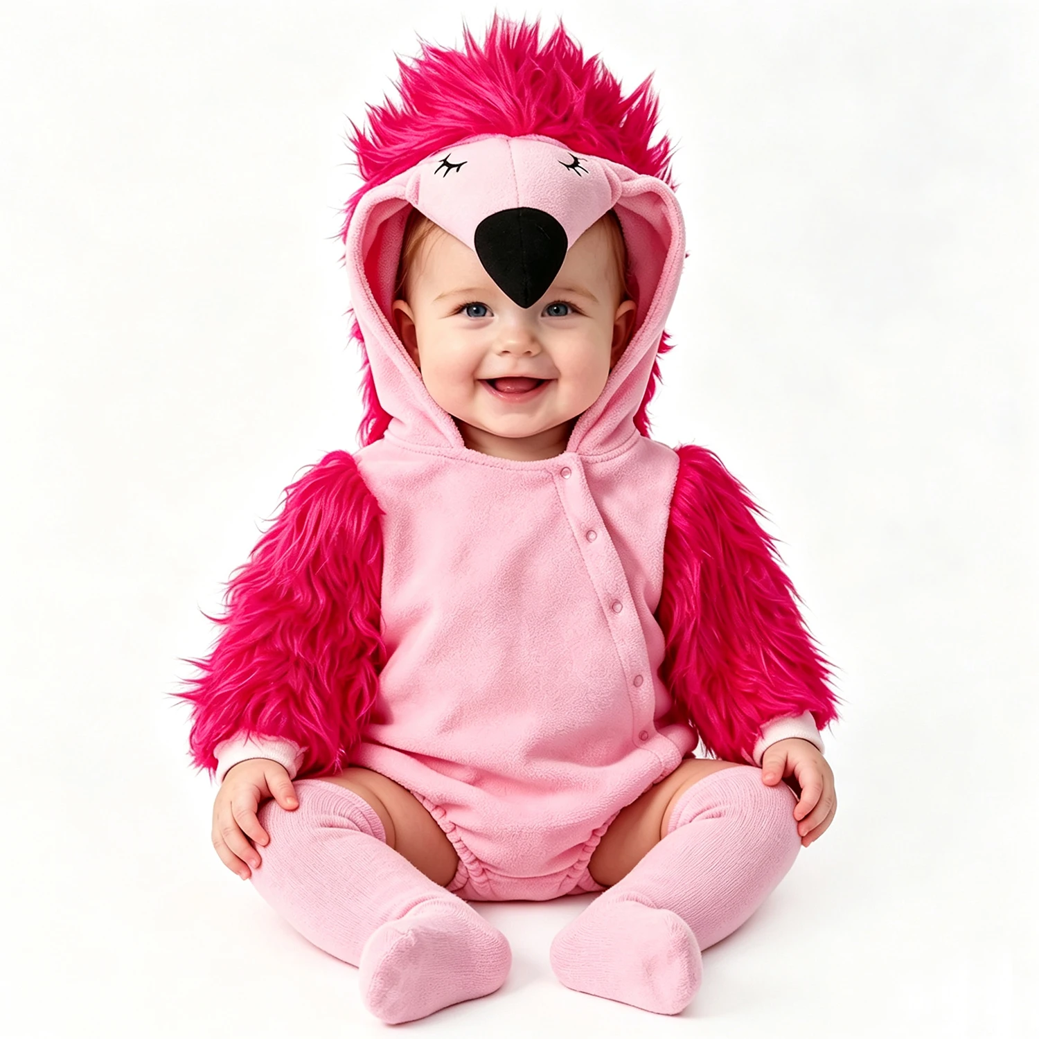 Umorden 2pcs/set 0-24M Baby Girls Pink Furry Flamingo Romper Bodysuit Costume with Stockings Hoodie Button Fleece