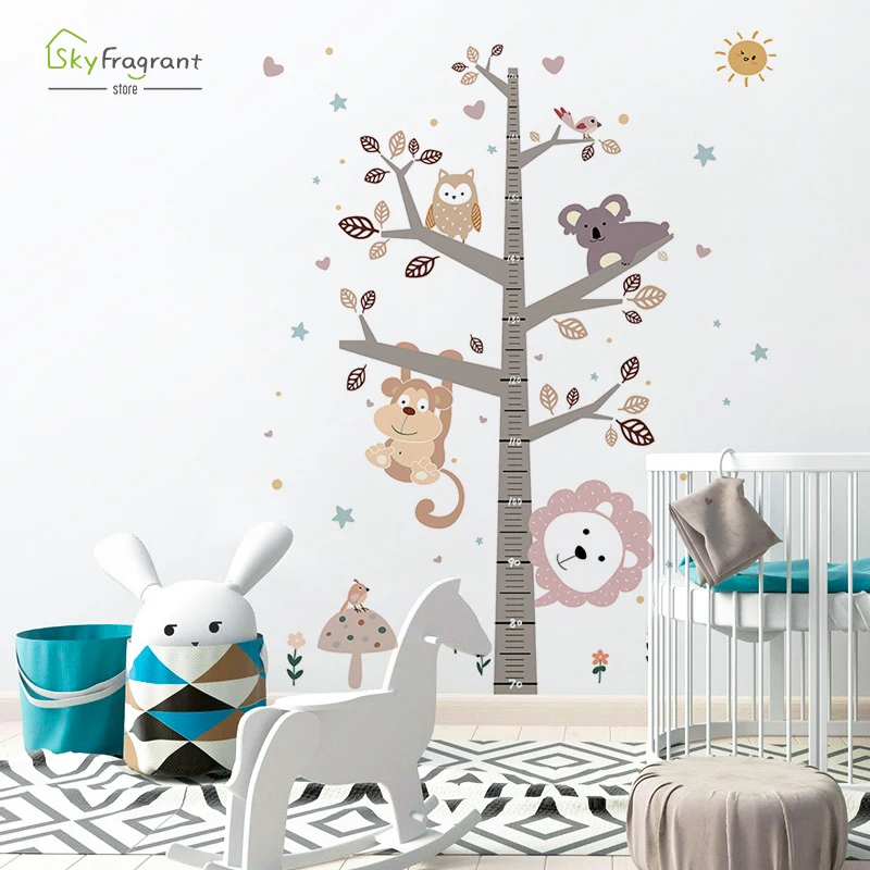 Child Height Stickers Creative Wall Sticker Cartoon Animals Bedroom Wall Decor Home Decor Self-adhesive Kids Room Decoration