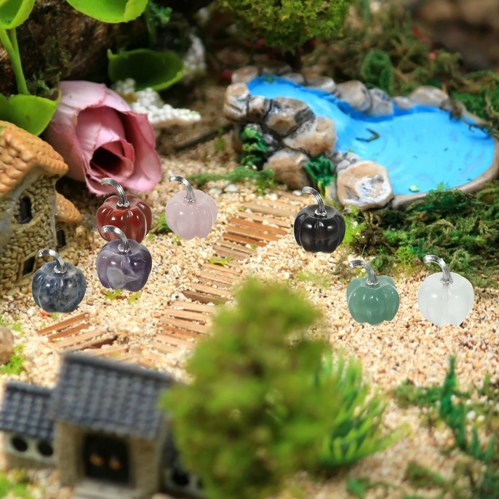 

7Pcs Simulation Crystal Pumpkin Ornament Colorful Elegant Home Decoration Suitable for Car Desktop Crystal Pumpkin Decor