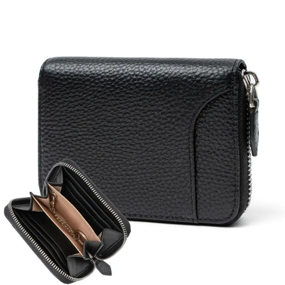 

Genuine Leather Men Short Wallet RFID Blocking Protection Anti-Theft Credit Cards Holder Multi-card with Key Ring Coin Pocket