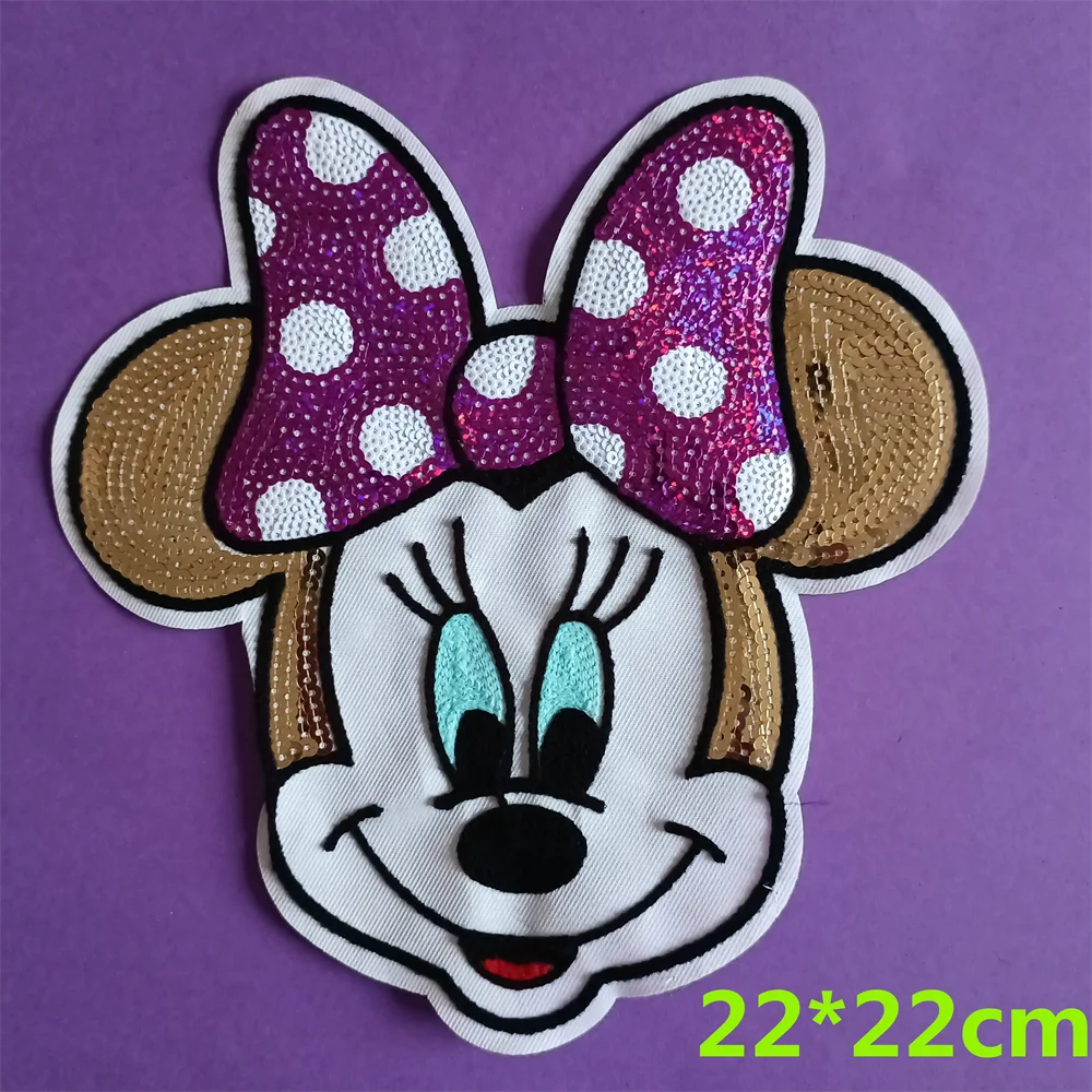 [1 Pcs ] Large Sequined Mickey Mouse Minnie Mouse Embroidered Patches for Children\'s Clothing Kids Boys Girls Clothes Stickers