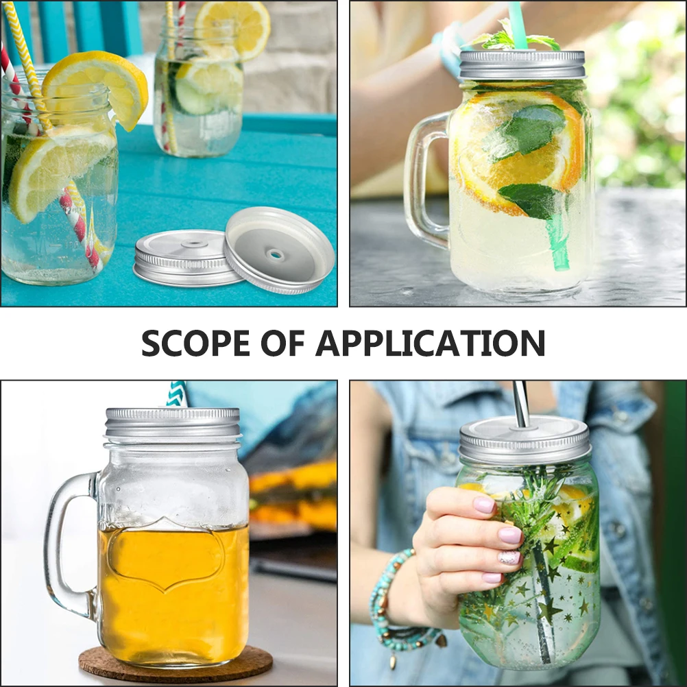 

2pcs Stainless Steel Straw Lids Smooth Canning Jar Replacement Wide Mouth Straws Leak Proof Travel Kitchen Bar Accessories