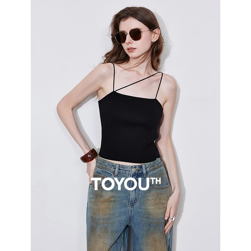 TOYOUTH Women Vest  2025 Spring New Asymmetrical Slim Fit Sexy Knitted Camisole Tank Tops