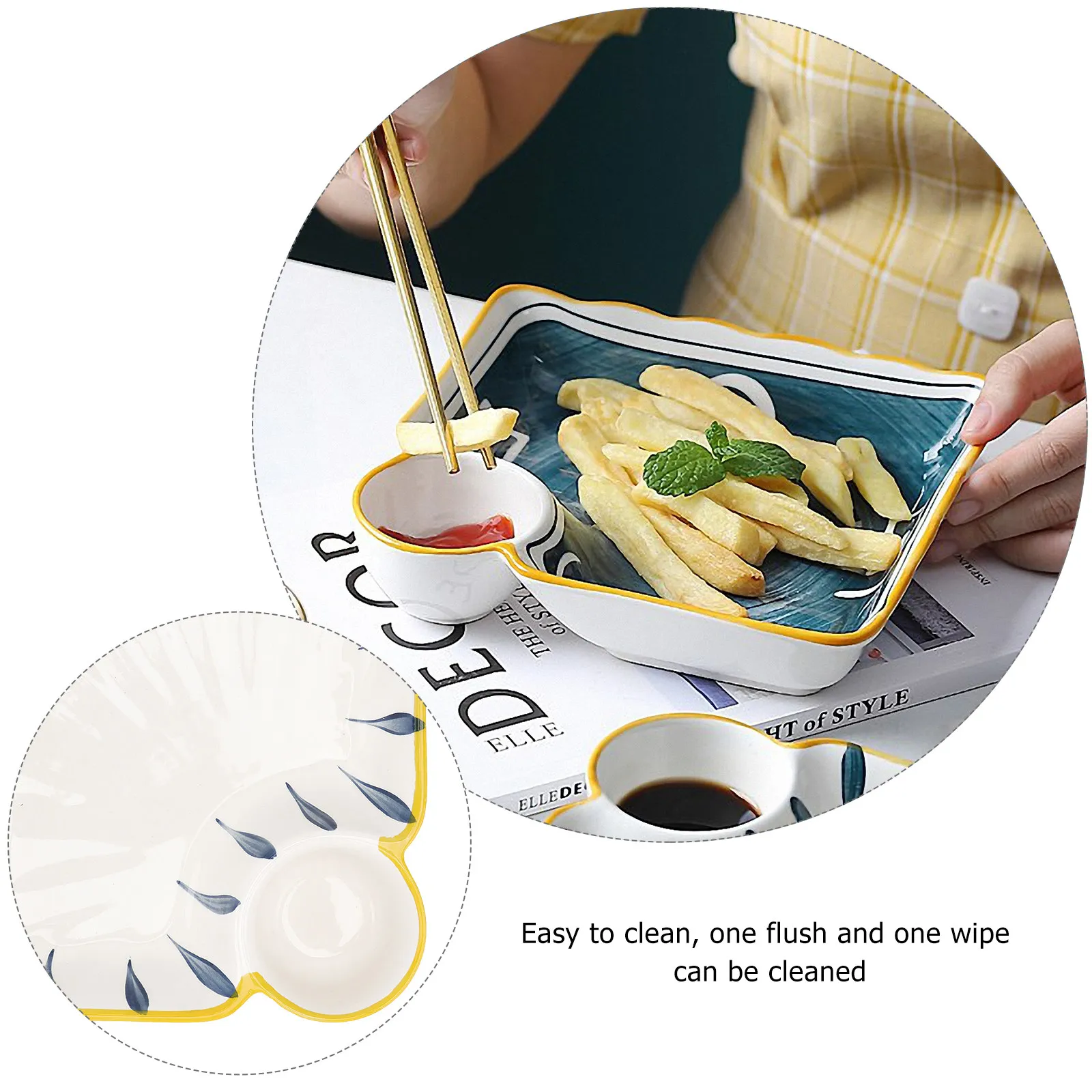 1Pcs Ceramic Serving Plate Ideal for Home Restaurant Dessert Shop Snack Service with Dedicated Dipping Saucer Sauce Container