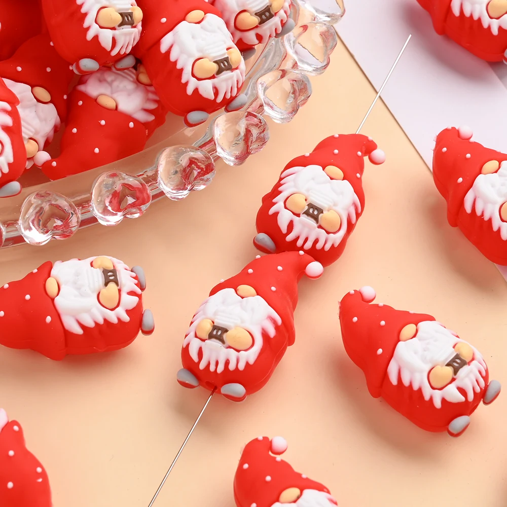 

5 шт., силиконовые бусины для прорезывания зубов, 3D красные бусины в форме Санта-Клауса для ручной работы, цепочка для соски, зажимы, держатель для пустышки, сделай сам