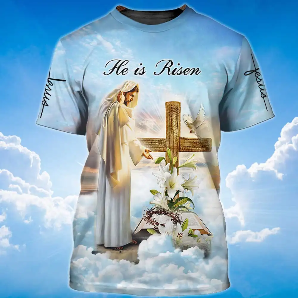 Fashion 3D Jesus Cross Print T Shirt For Men Christianity God Pattern Oversized T-shirts Casual O-neck Short Sleeve Hip Hop Tops