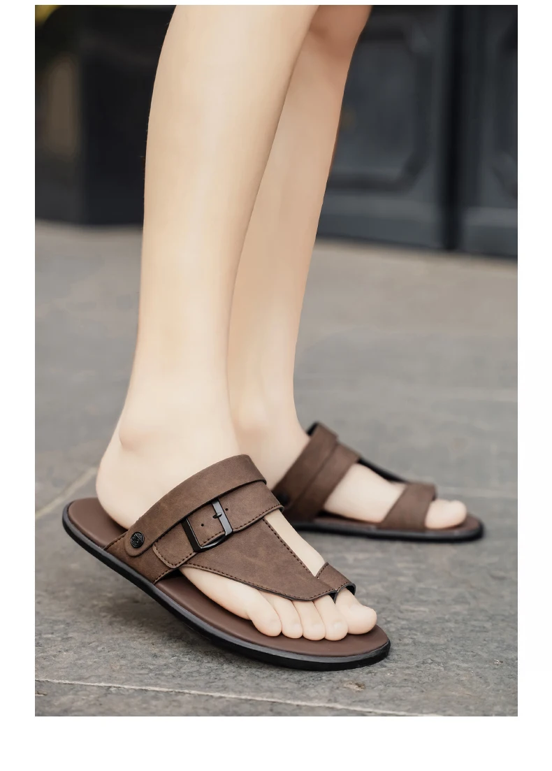 Echtleder-Sandalen für Herren, modische Flip-Flops, bequeme Herren-Strandschuhe für den Außenbereich, hochwertige Herren-Hausschuhe mit weicher Sohle, Übergröße – Detail 6